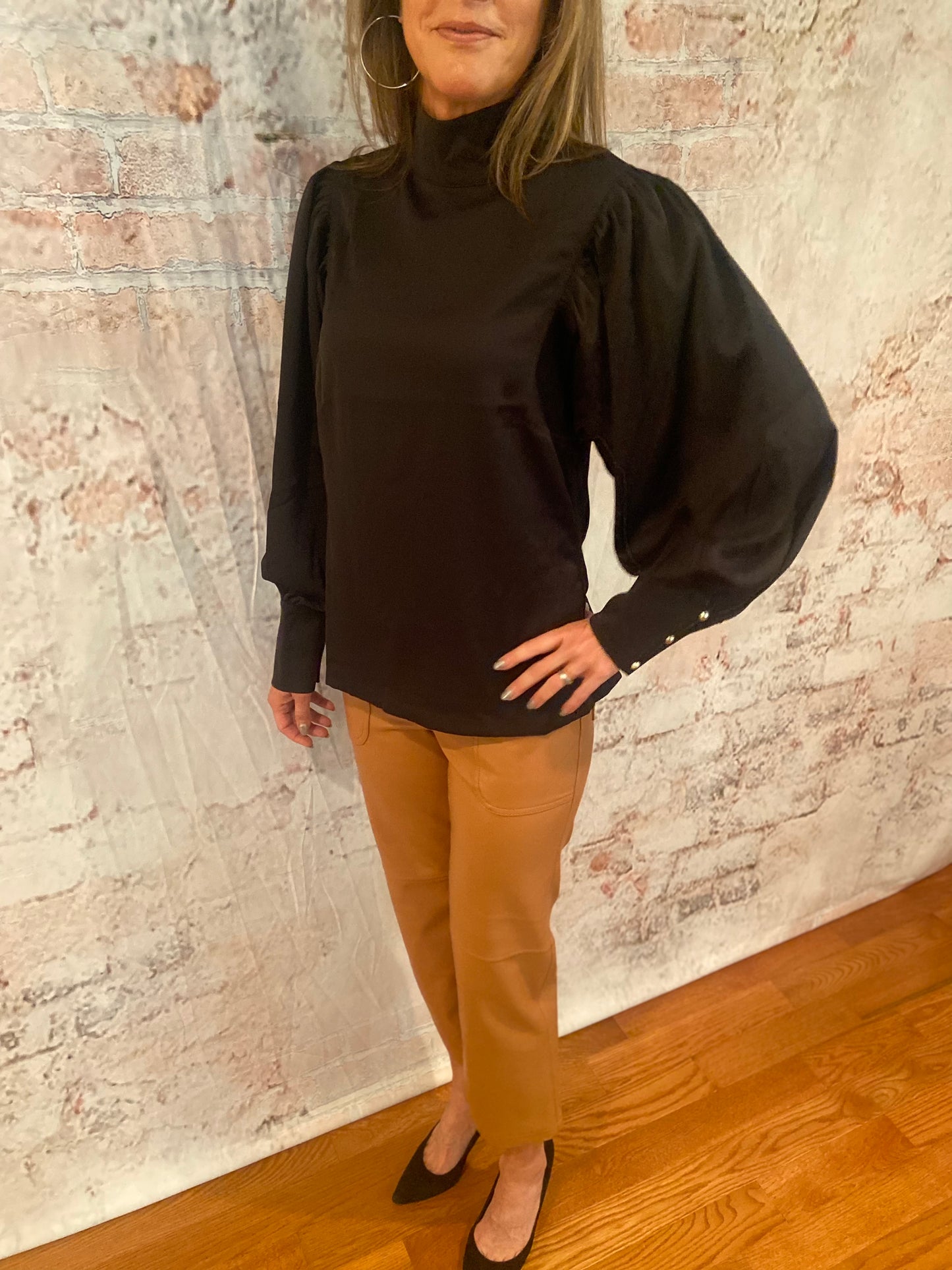 Puff sleeve mock neck blouse