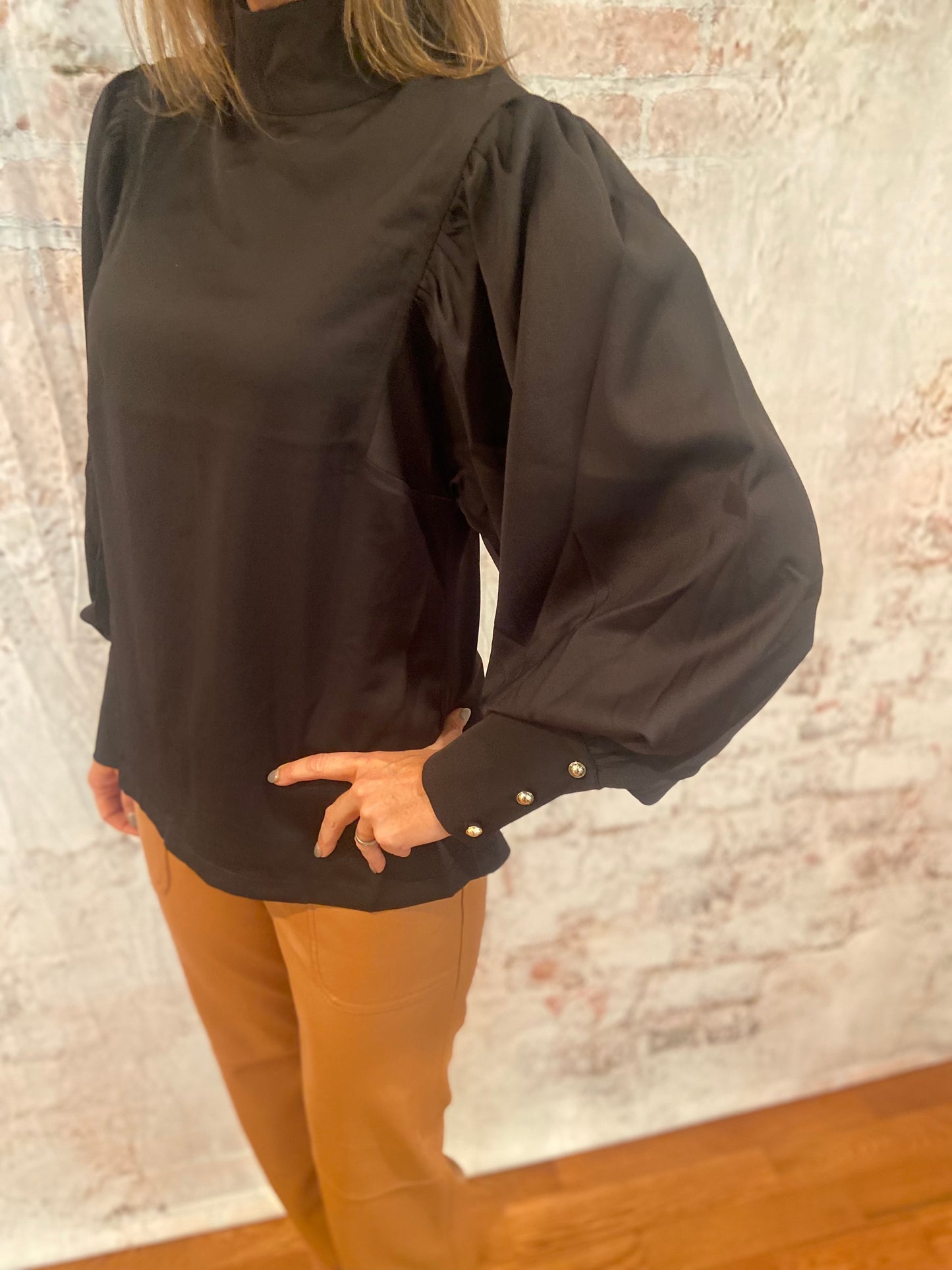 Puff sleeve mock neck blouse