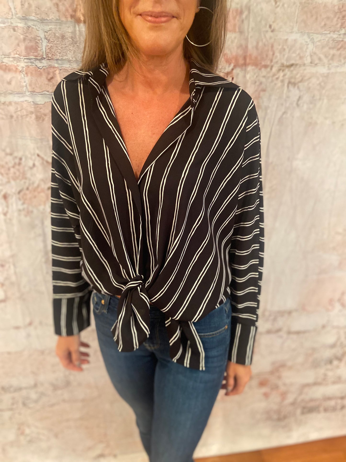 Duo Stripe Button Dolman Shirt