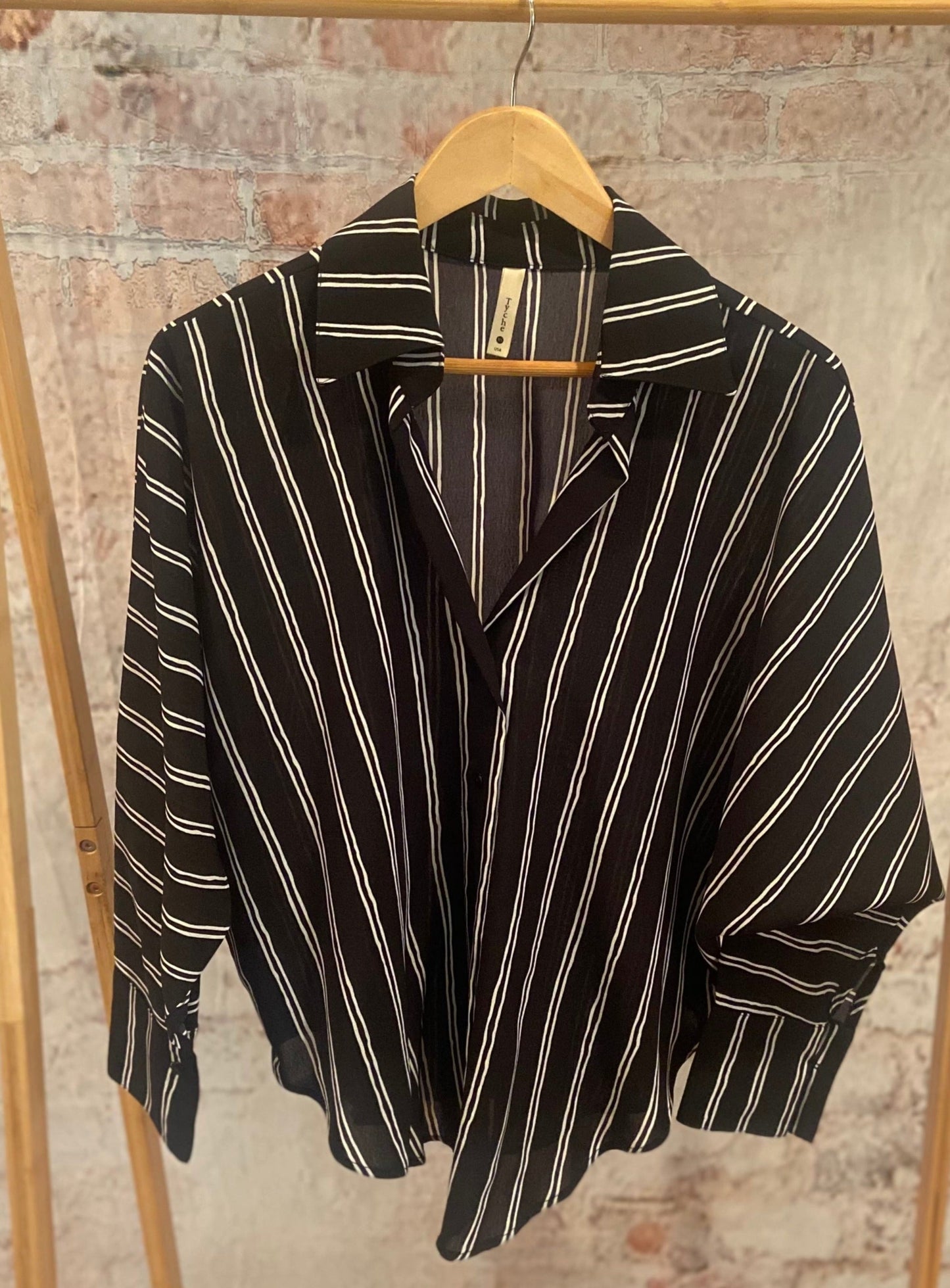 Duo Stripe Button Dolman Shirt