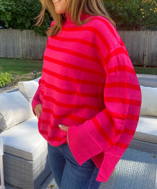 Striped Turtleneck Wide Sleeve Sweater