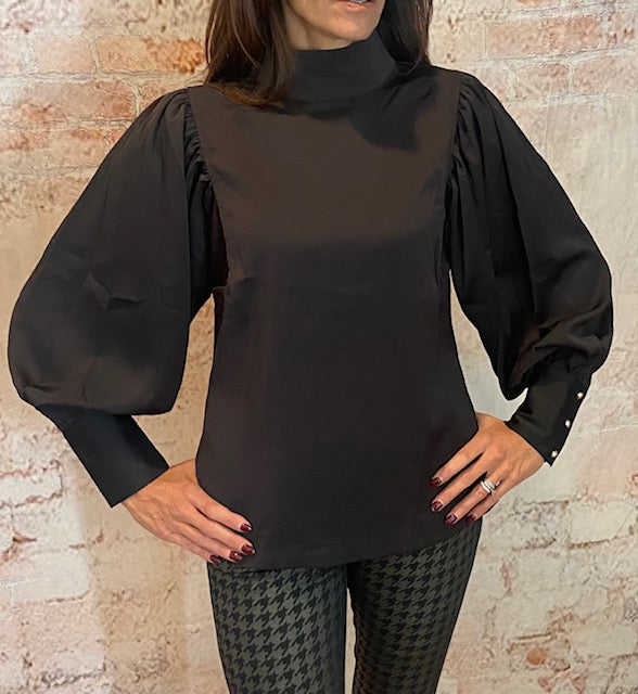 Puff sleeve mock neck blouse
