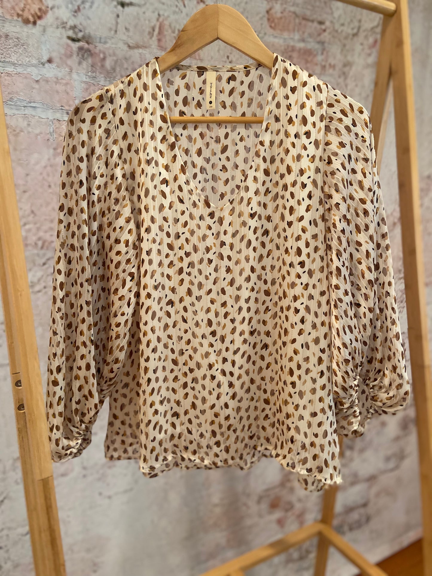 Acorn Petal Satin Chiffon Balloon Sleeve Top