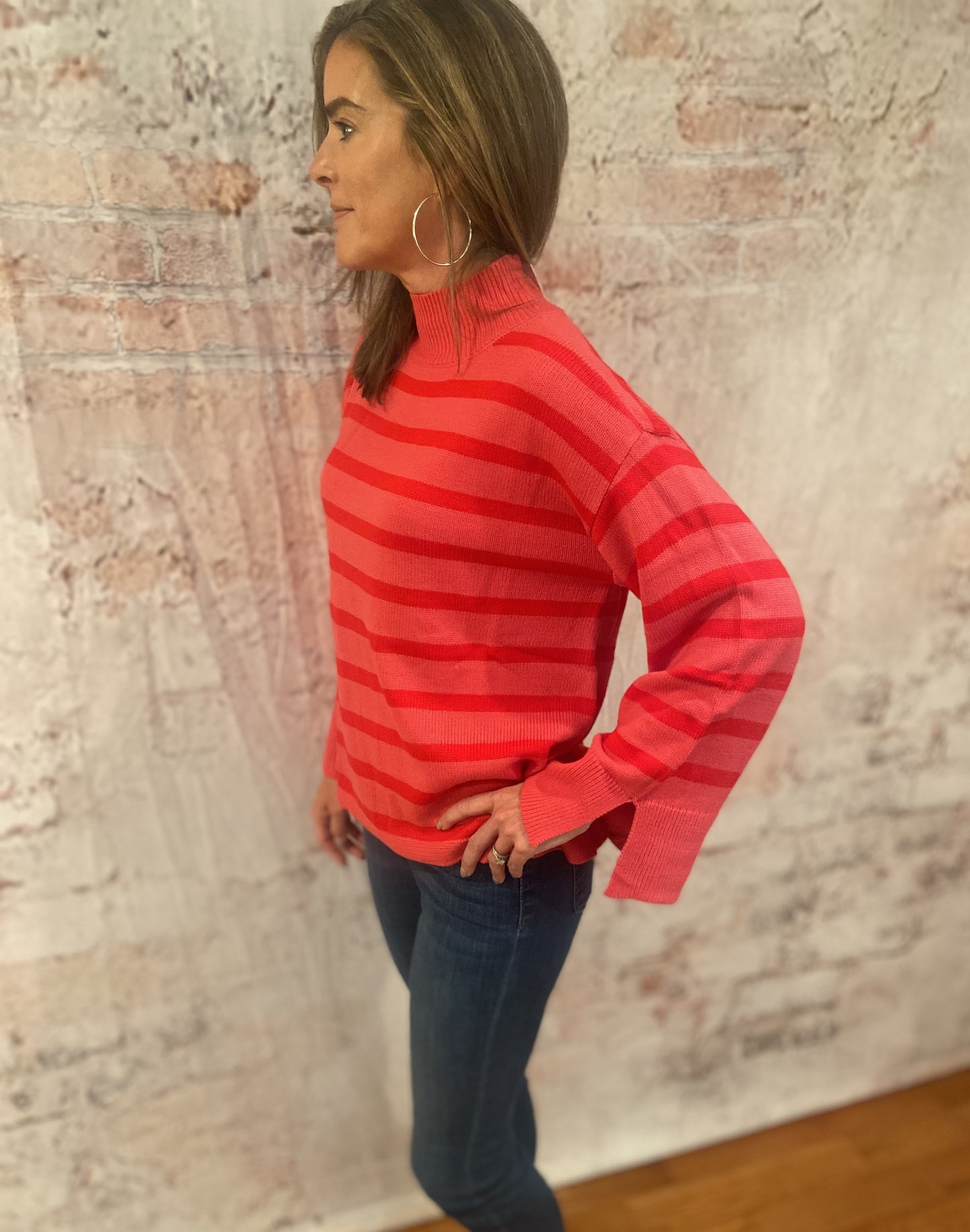 Striped Turtleneck Wide Sleeve Sweater