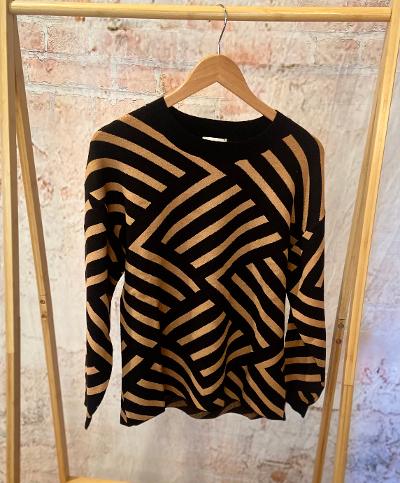 Black and Gold Pattern Crew Neck Sweater