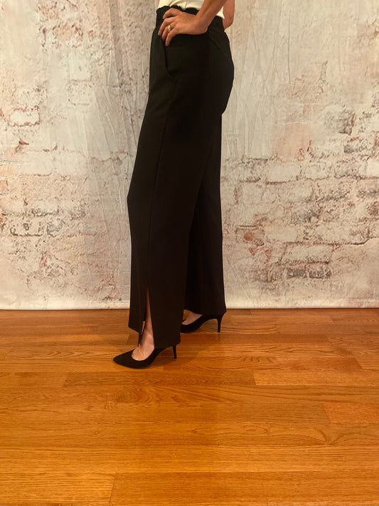 Textured Solid Side Slit Wide Leg Pants