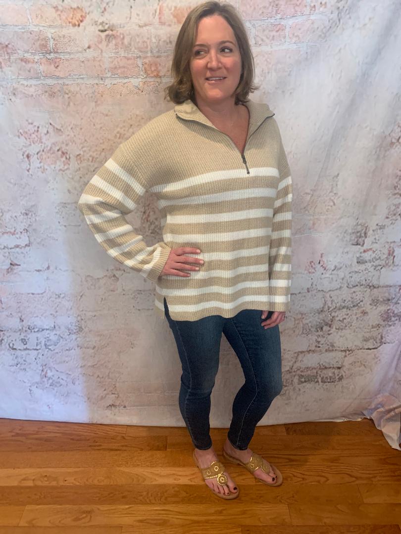 Seaside Striped Half Zip sweater